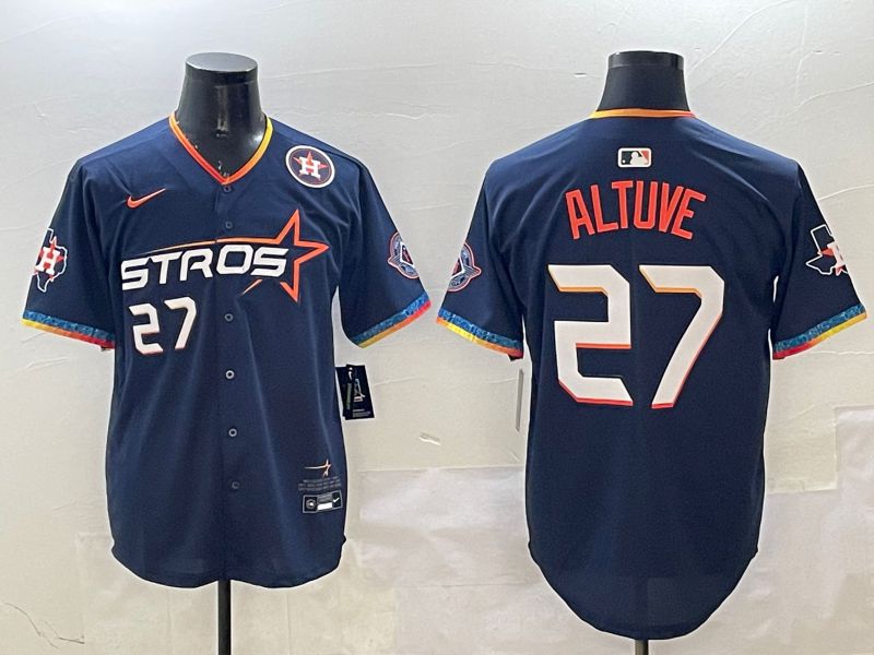 Men Houston Astros 27 Altuve Drak Blue Fourth generation Joint Name 2025 Nike MLB Jersey style 8
